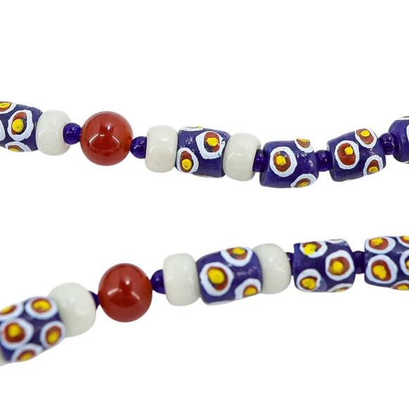 Boho Tribal Artisan Necklace Krobo Bead Carnelian Lapis Lazuli Jade Lampwork 21" - Picture 6 of 7